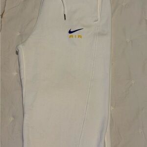 Nike White Sweatpants with Blue and Yellow Logo